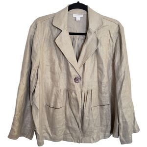 Charter Club Single Button Front Closure 100% Linen Jacket Size XL